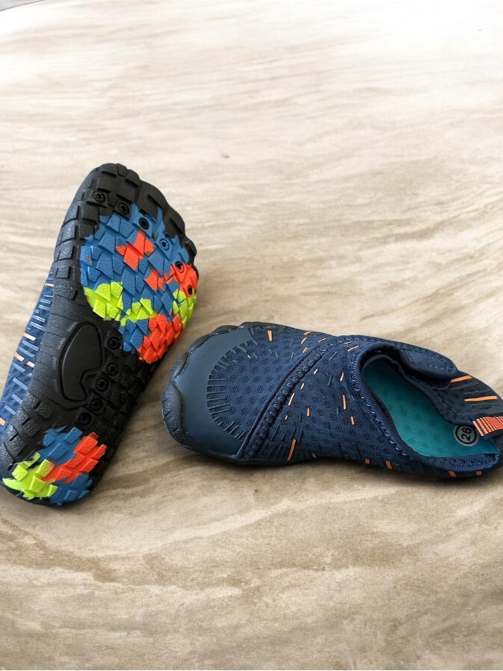 🌸 Barefoot Style Children's Navy Water Shoes with Multicolor Traction